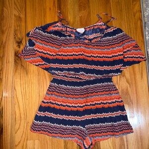 Parker Orange and Navy Zigzag Romper